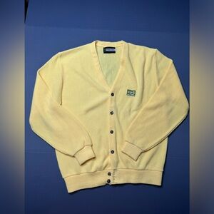 Vintage Pine State Cardigan Sweater Mens Lg Orlon Acrylic Grandpa golfer Yellow
